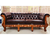 3 Seater Hand Carved Leather Sofa Set